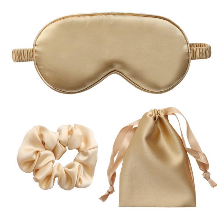 Sunber 3-pieces Gift set! Silk Satin Sleeping Eye Mask+Hair Scrunchies Bands+Satin Drawstring Pouch