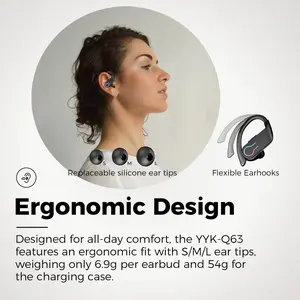 Wireless Bluetooth Earbuds with 200H Playtime, Bluetooth 6.1 Low Latency, Smart Noise Cancellation, IPX7 Waterproof, LED Power Display & Ergonomic Ear Hook – Ideal for Sports, Work & Travel- Black