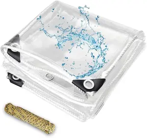 4' X 6' Clear Tarps Heavy Duty  PVC Vinyl 14 Mil Thick, Glass Tarpaulin with Metal Grommets, Protects Against Water, , Cold Weather Resistan for Greenhouse Balcony Garden