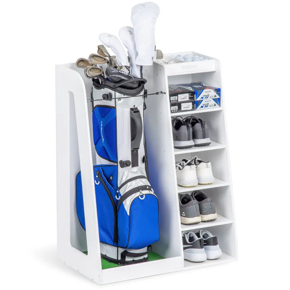 GoSports Premium Wooden Golf Bag Organizer and Storage Rack - White, Golf Equipment, Essential Golf Accessory