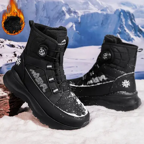 Men's High-Top Snow Boots 2025 Winter Chic Korean Style, Insulated Waterproof Slip-Resistant, Breathable Fleece-Lined Rubber Sole Fabric Boots for Men Safety