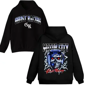 Ghost Racing Motor City Skull Hoodie, Graphic Motorcycle Helmet Sweatshirt, Electric Skull and Lightning Design, Unisex Motor Racing Apparel valentine day