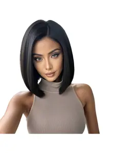 Women 14inch Black Short Straight Synthetic Wig Straight Knotless Light-weighted Wig Black Short Bob Wigs Straight Hair Wig Side Part Bowl Cut Cosplay Wig For Girls Daily Use Hair Styling