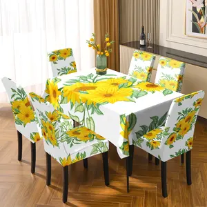 Sunflower Pattern Chair Covers Set, 2/5/7 Counts Removable Elastic Chair Slipcover, Chair Protector for Home Kitchen Dining Room Hotel Decor