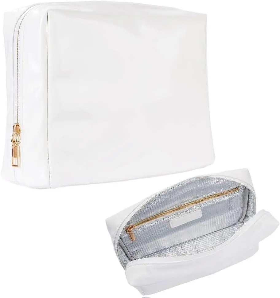 Stay Golden Insulated Waterproof Weekender Bag for Women Heat-Resistant Travel Cosmetic & Toiletry Bag | Luxurious Vegan Leather Portable Makeup Organizer - (Gold Zipper, White)