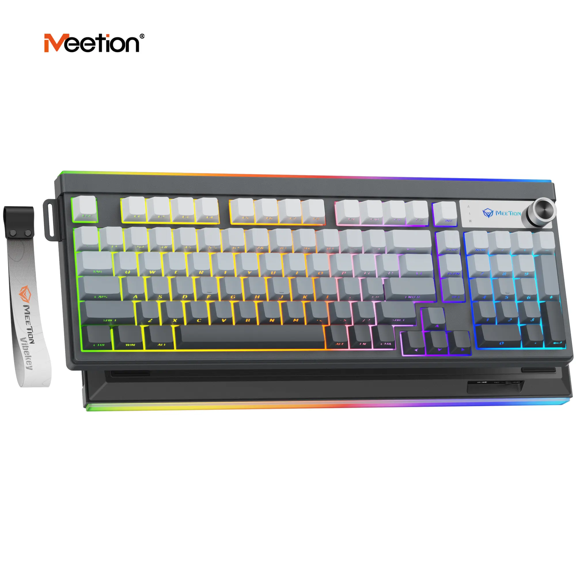 Meetion B98 Wireless Rechargeable Contour Ergonomic Mechanical Keyboard - 98% Tri-Mode Gasket, 4000mAh, Numpad, Knob, Quiet Typing, Side-Printed Keycaps, Macro Keys, RGB Backlighting, DIY Pink Gamer Girl Aesthetic Gift for PC/Mac, Bluetooth Keyboards