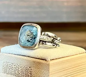 Pre-owned DAVID YURMAN Wellesley Blue Topaz Sterling Silver 925 Ring SZ5.5