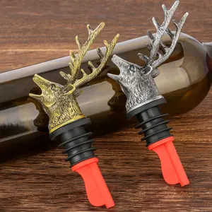 Zinc Alloy Deer Head Wine Pourer, Unique Buck Bottle Stopper, Essential Bar Tool for Home & Restaurant, Fashionable Wine Decanter Accessory