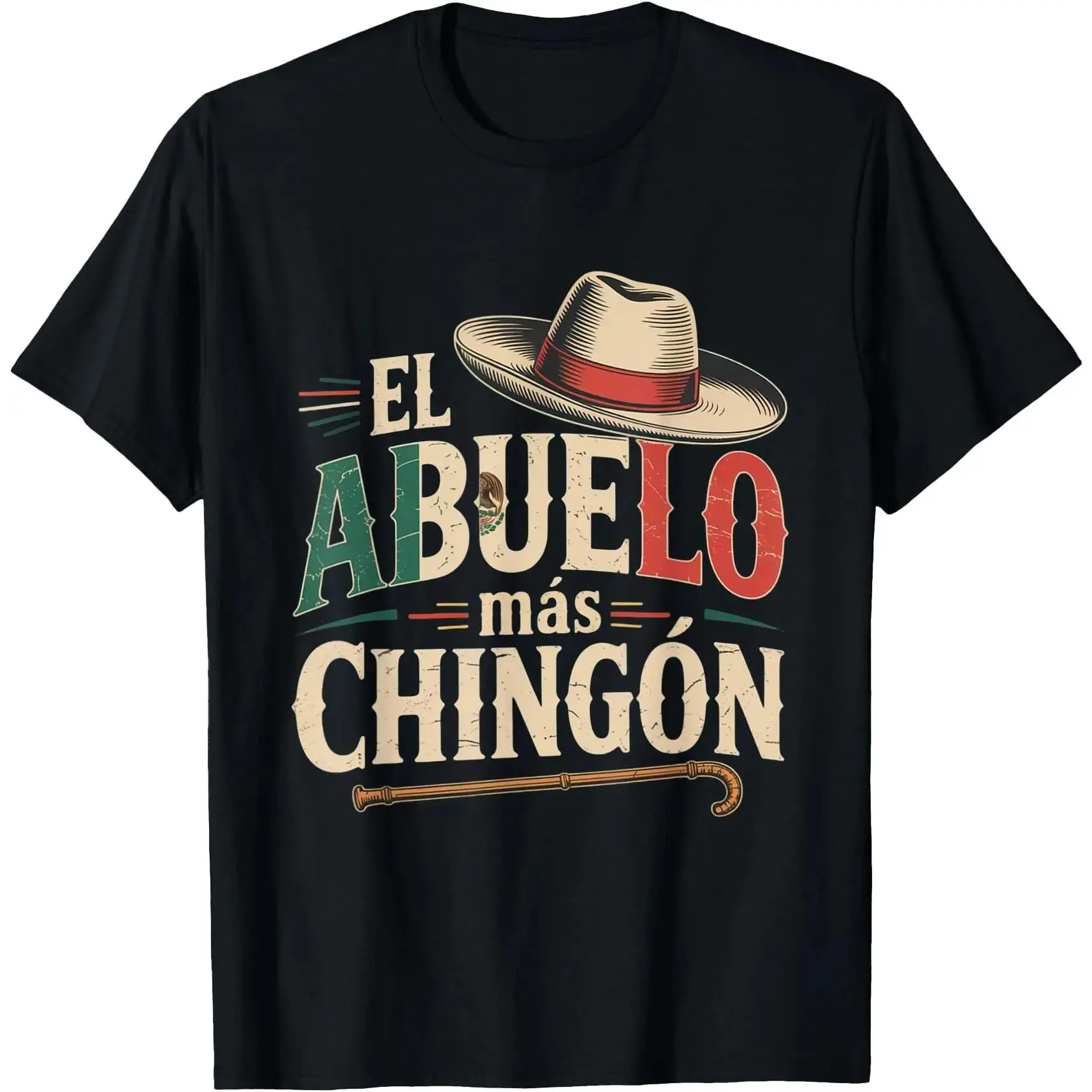 Men's "El Abuelo Mas Chingon" Graphic T-Shirt, Funny 100% Cotton Crewneck Top for Mexican Grandpas, Casual Menswear, Simple, Tshirt