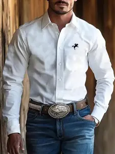 Men's Regular Fit Horse Print Long Sleeve Dress Shirt, Casual Button Collared Comfy Western Style Classic Country Shirt for Daily Outdoor Wear, Men Clothes for Spring Fall, Button Front Shirt, Top