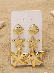 Boho Style Alloy Seahorse Starfish Conch Earrings Set, Women's Fashion Jewelry, Unique Holiday Accessories, Elegant Ear Studs