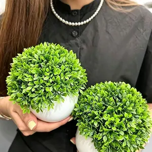 4pcs Mini Artificial Ball Plant Pots, Realistic Leaf Fake Trees, Low Maintenance Indoor Desktop Decor, Home Office Shelf Bathroom Kitchen