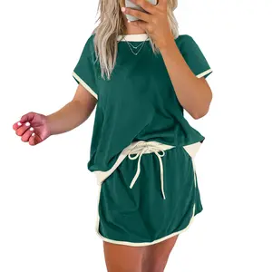 Mntaor Women's 2 Piece Outfits Colorblock Drop Shoulder Tops Matching Skort - Womenswear - Clothes Fashion Statement,Winteroutfit