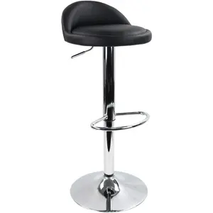 Leather Round Bar Stool with Back Rest Height Adjustable Swivel Pub Chair Home Kitchen Bar stools Backless Stool with Footrest (Black)