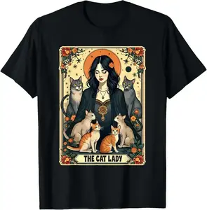 Unisex The Cat Lady Tarot Card Shirt Women Witchy Gothic Cat Mom T-Shirt Novelty Graphic T Shirt funny tshirt Undershirts Tees Casual Streetwear Classic Plain Men's Women Cotton Moisture Wicking Short Sleeve Crew Neck