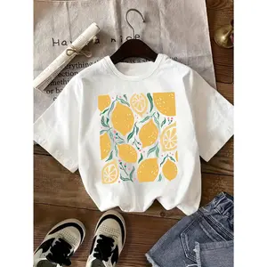 Womens Short Sleeve Graphic Tee Lemon Citrus Fruit Print Soft Cotton Crew Neck Casual Summer Top for Jeans Vacation Beach Brunch Mothers Day