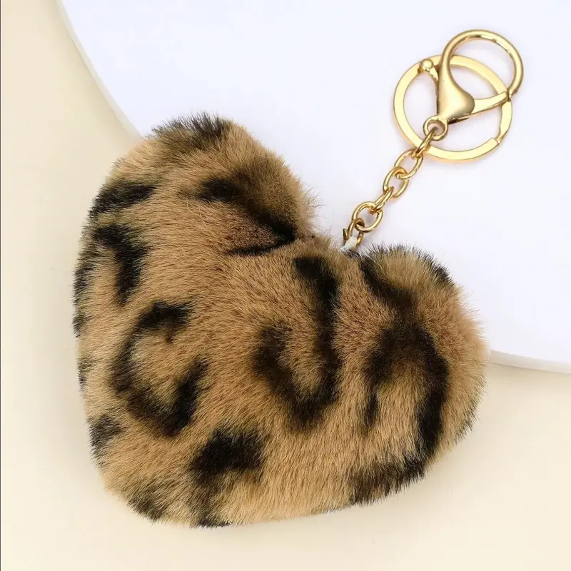 Cute Leopard Pattern Heart Shaped Keychain, Fashionable Keychain for Women & Men, Trendy All-match & Exquisite Keychain for Birthday Gift, Valentine's Day, Gift, Soft Keychain, Keychain for Bags, Cute Keychains, Heart Design Keychain