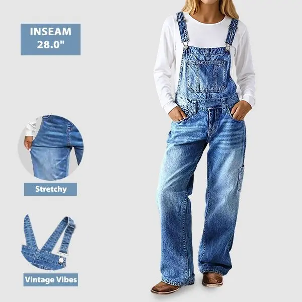 Flamingals Wash Multi Pocket Mid Waist Straight Leg Overalls Womenswear Casual Denim Fit Everyday Flamingals Wash Multi Pocket Mid Waist Straight Leg Overalls Womenswear Casual Denim Fit Everyday