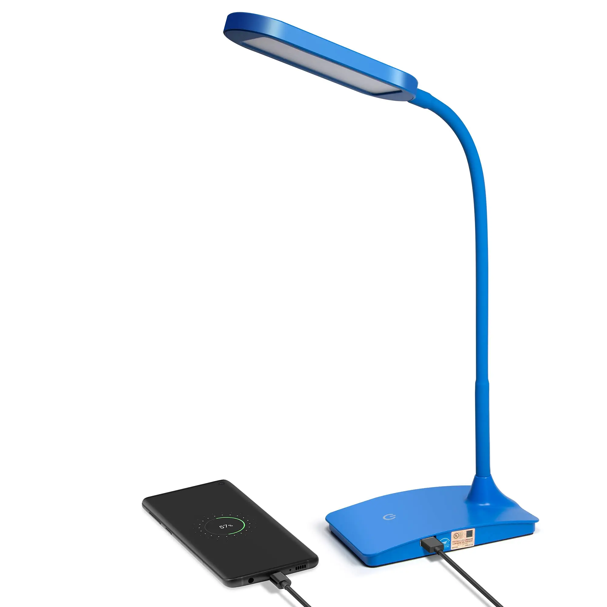Blue Desk Lamps for Home Office - Super Bright Small Desk Lamp with USB Charging Port, a Perfect LED Desk Light as Study Lamp, Bedside Reading Lights