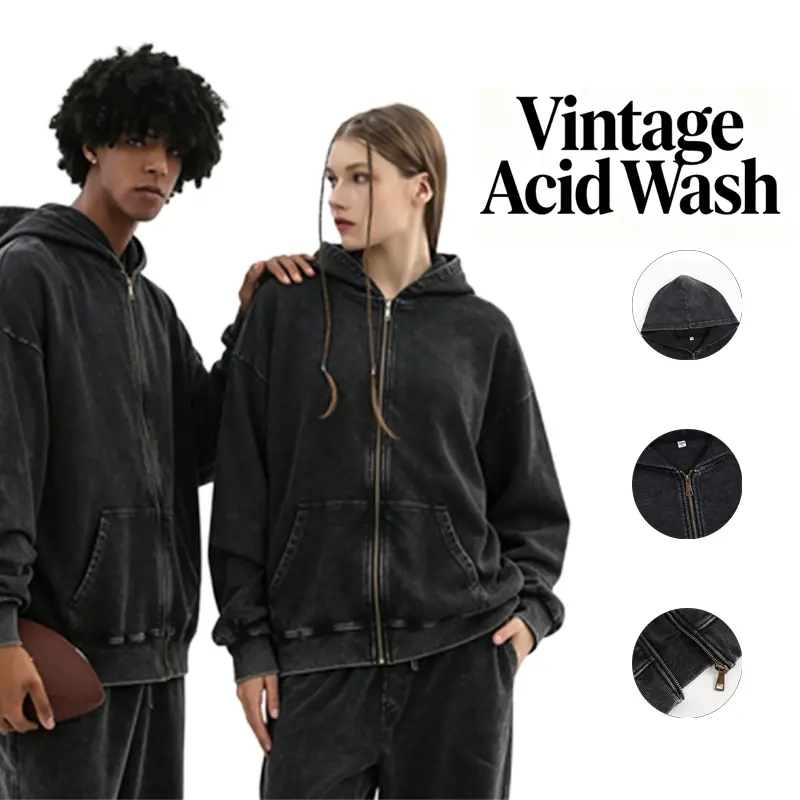 Unisex acid wash distressed zip up , loose Y2K hip hop skate jacket, copper zipper, thickened reinforced ribbed hem, deepened  , five  streetwear colorways wardrobe winter grey hoodie man Casual Hooded Kangaroo Pocket Cardigan hoodies fall clothes trendy