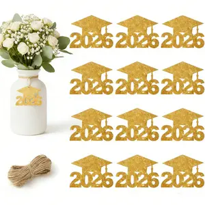24-Pack 2026 Graduation Decorations Class of 2026 Graduation Centerpieces for Table Glitter Cutouts Grad Cap Tags Double Side Sparkling Glitter Confetti Party Decor for Graduation Centerpiece Decor, Graduation Party Decorations