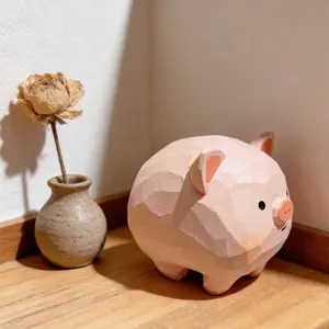 Handmade Wooden Pig Figurine, Zodiac Theme Desktop Decoration, Real Wood Carved Ornament, Tabletop Decor, Home Office Accent