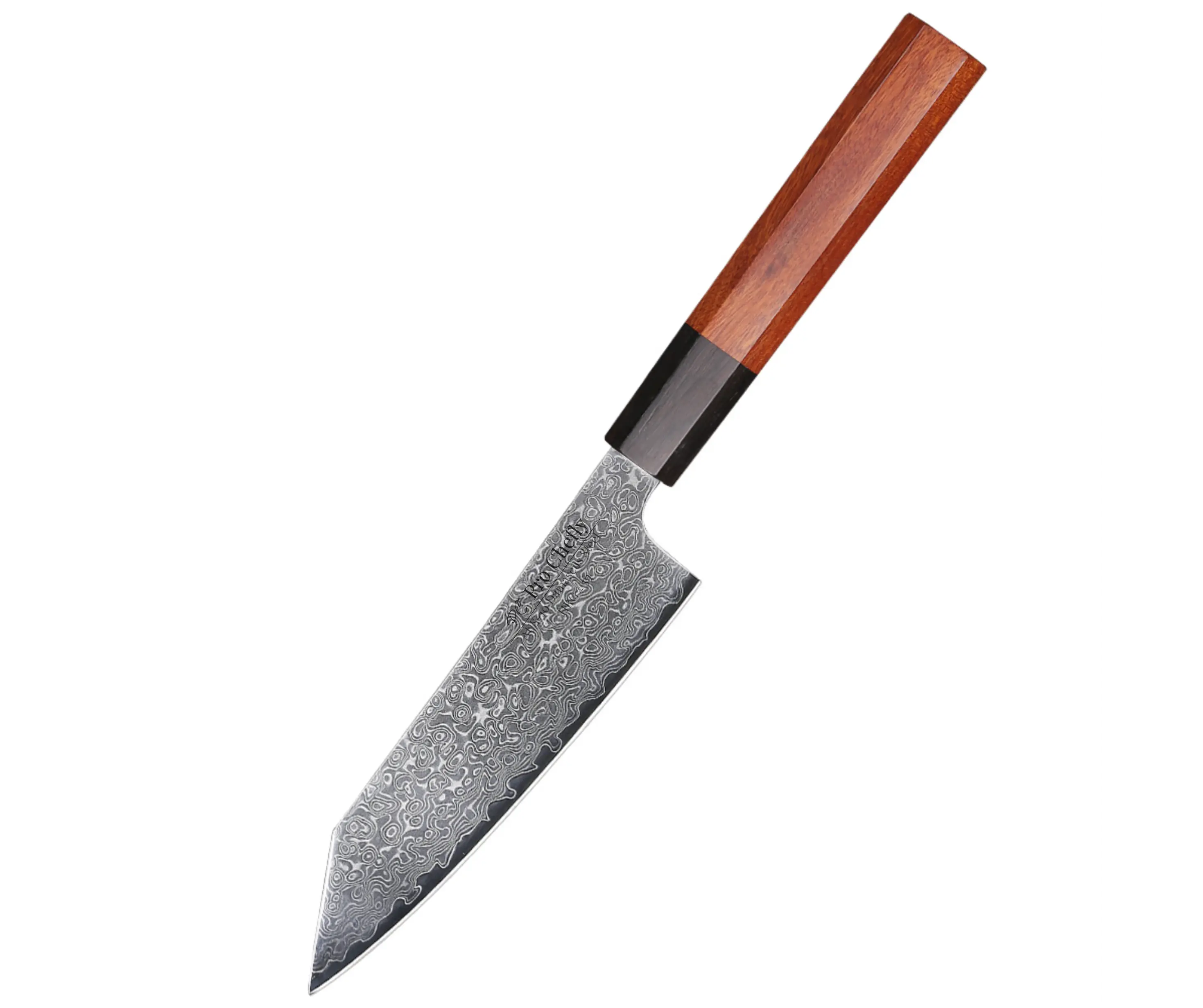 5" Damascus Steel Mini Bunka Knife, Kitchen Knives for Cooking, Wavy Pattern Blade