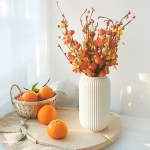 1/3 Artificial Pumpkin and Berry Stem for Thanksgiving, Autumn Home Decor, Harvest Festival Indoor Arrangement, Fake Flower Accent, Halloween