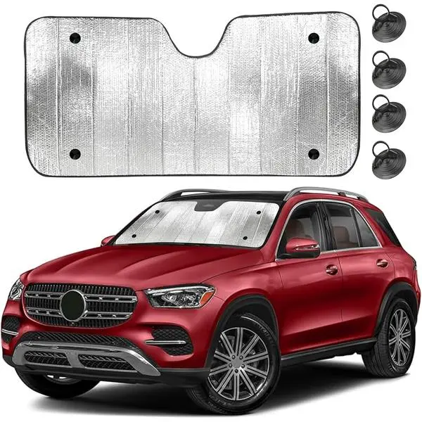 EcoNour Accordion Windshield Sun Shade for Car, Foldable Front Windshield Sunshade, UV & Heat Blocking Car Window Shade, Keeps Car Interior Cool, Includes 4 Suction Cups, 56" x 26"