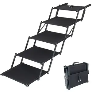 40*19*28.5 Inch Foldable Adjustable Dog Stairs for Car, 250 Lbs Capacity Non‑Slip Oxford Pet Steps with Safety Carabiner for Large Medium Small Dogs