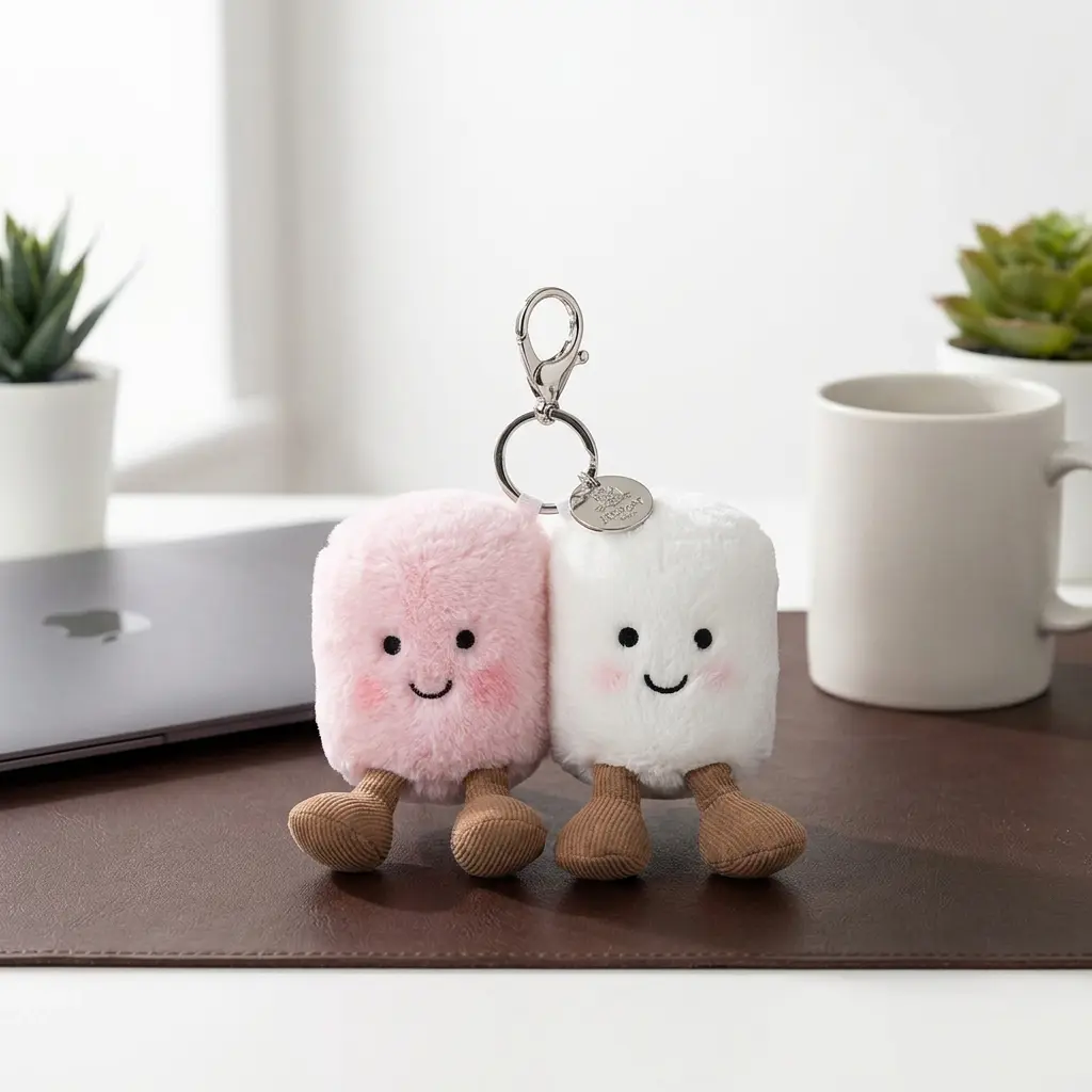 Jellycat Amuseables Marshmallow Bag Charm Plush Keychain – Cute Smiling Marshmallow Duo for Bags, Backpacks & Keys