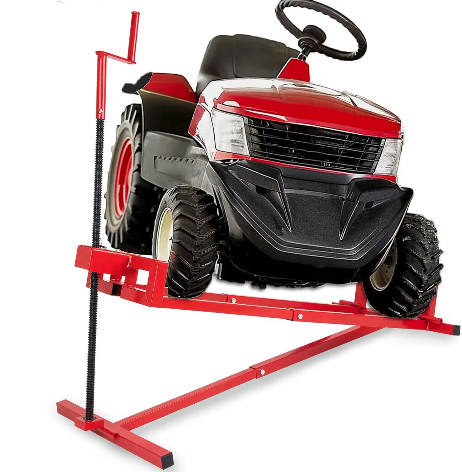 Ride on Lawn Mower Lift Jack, 880 Lbs Weight Capacity, Telescopic Maintenance Jack with Crank Handle & Power Tool Handle, Foldable Lawn Tractor Lifter for Lawn Mowers and Garden Tractors