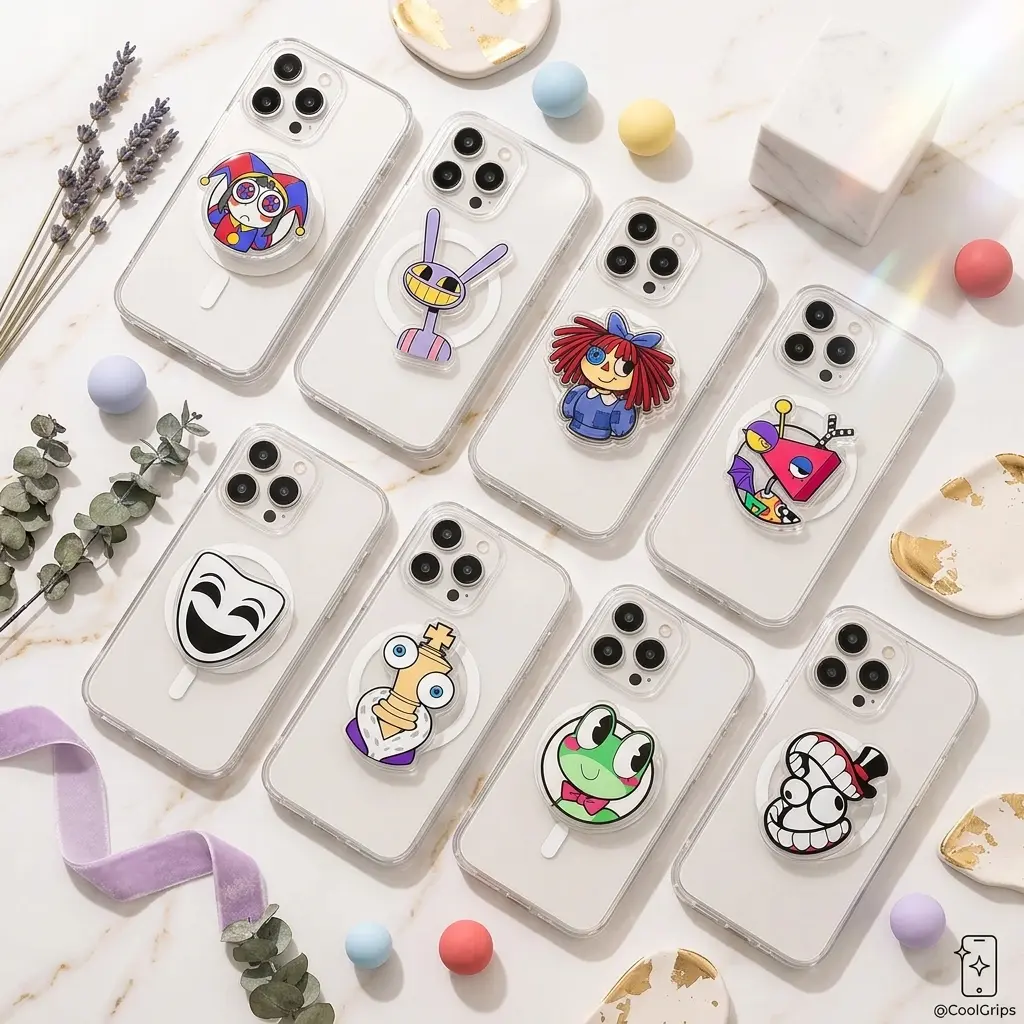 The Amazing Digital - Digital Circu Inspired Phone Grip Collection - Circus Cartoon Inspired Phone Holder & Stand - Amazing Digital Circus Inspired Cute Fanmade Character Gift