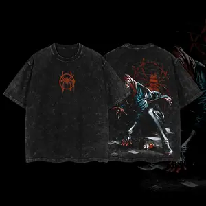 Superstyle Ultimate Spidey-Man "Miles Morales" Spidey-Verse Hero MCU Comic Double Printed Oversize Lightweight Acid Washed Tee Hoodie TV Series Graphic Design Unisex Top Cotton Streetwear T-Shirt Hoodie Sweater Clothes Menswear