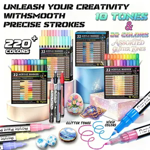 Acrylic Paint Pens 22 Colors, & Skin Tones, 0.7mm Extra Fine Tip, Non-Toxic, Water-Based, Quick-Drying for Art Projects