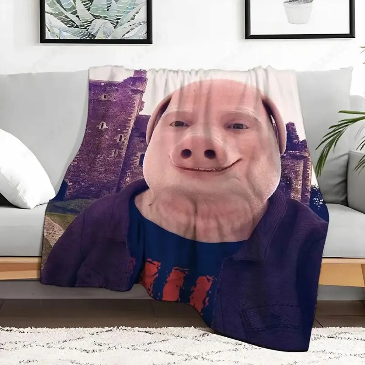 John Pork Meme Fluffy Soft Throw Blanket, Viral Internet Meme Character Blanket, Cute Cozy Microfiber Plaid Sofa & Bed Blanket, Lightweight All-Season Home Decor for Meme Lovers & Internet Culture Fans