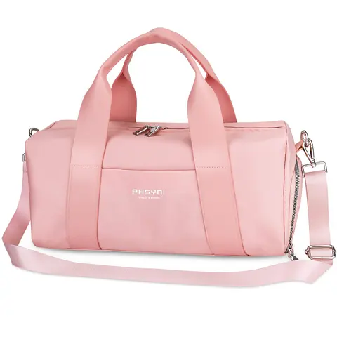 Women's 16" 15L Workout Sport Bag - Portable Gym Duffel with PU Leather Handle, Shoe Compartment, Waterproof Pocket for Daily Commute, Fitness, Shoulder Bag & Women's Accessories, Workout Sport Bags