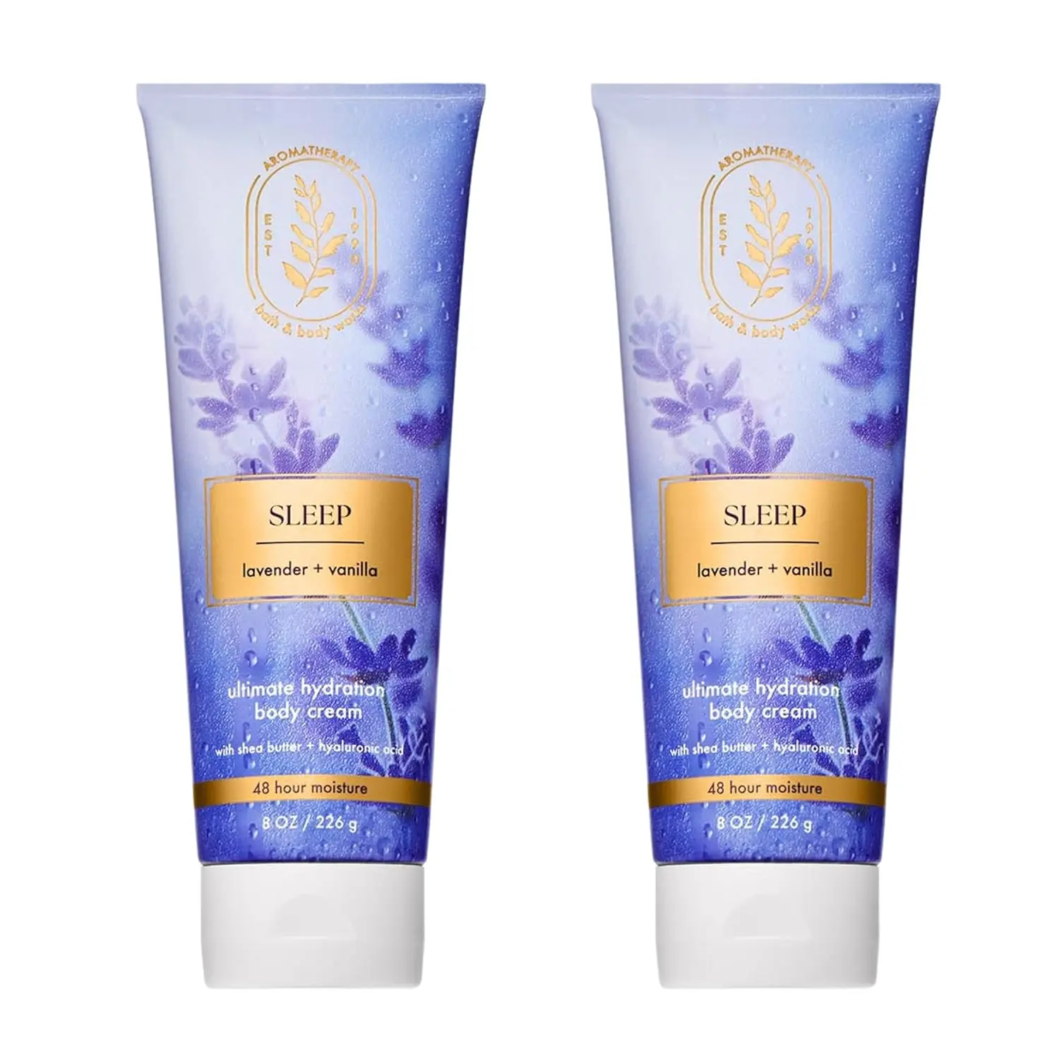 Bath & Body Works Lavender Vanilla Aromatherapy Body Cream, Ultimate Hydration Moisturizer with Shea Butter & Hyaluronic Acid for Dry Skin, 8 fl oz - 2 Pack