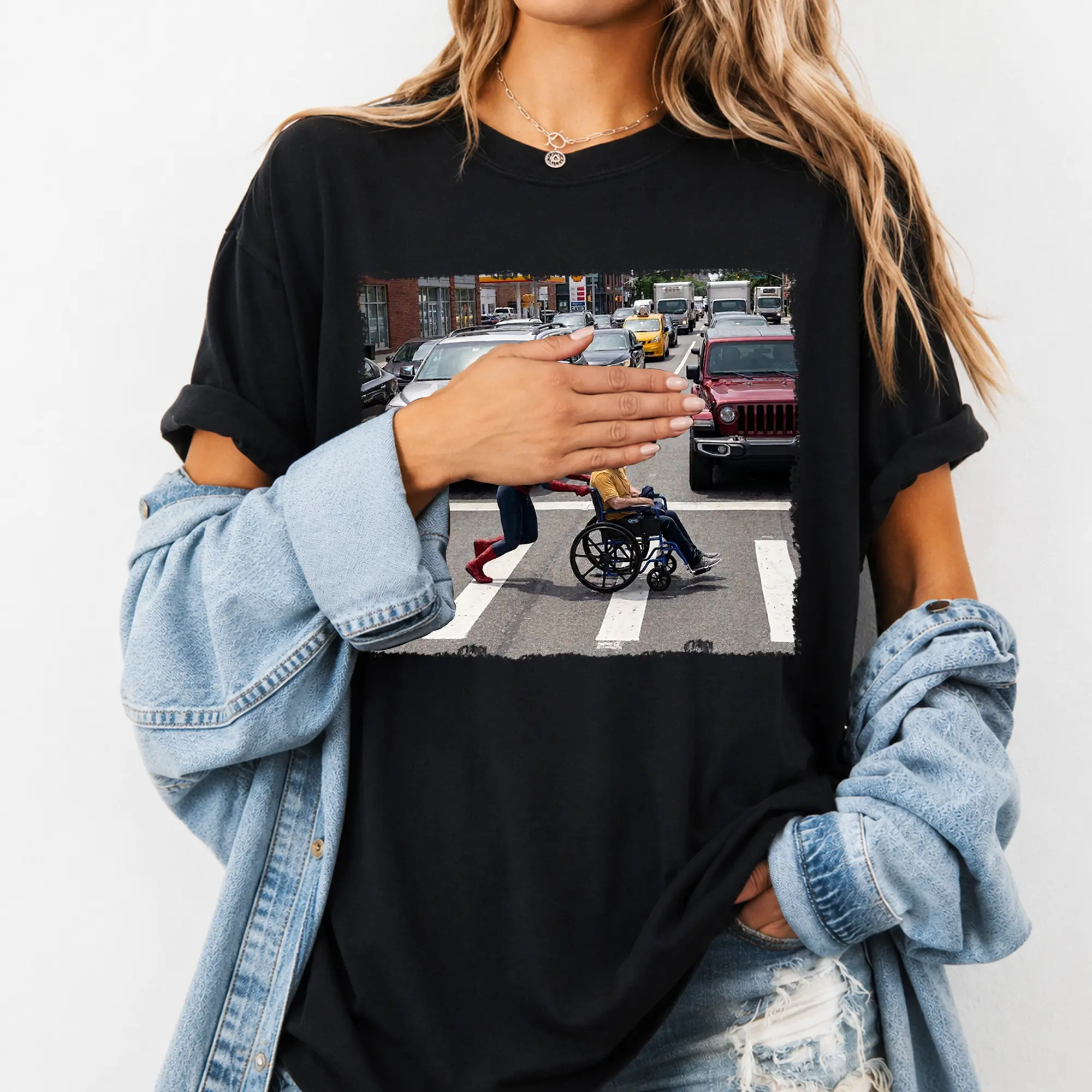 Superhero Helping Senior Cross the Street Shirt, Funny Hero Graphic Tee, Jonesboro Street Hero Unisex T-Shirt, Cute Wholesome Meme Gift