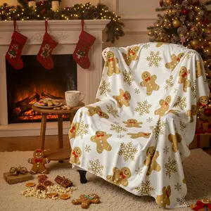 Ultra Soft Flannel Gingerbread Man Throw Blanket, Lightweight Cozy Christmas Blanket for Couch Sofa Bed, Festive Home Decor Gift, Flannel Blankets