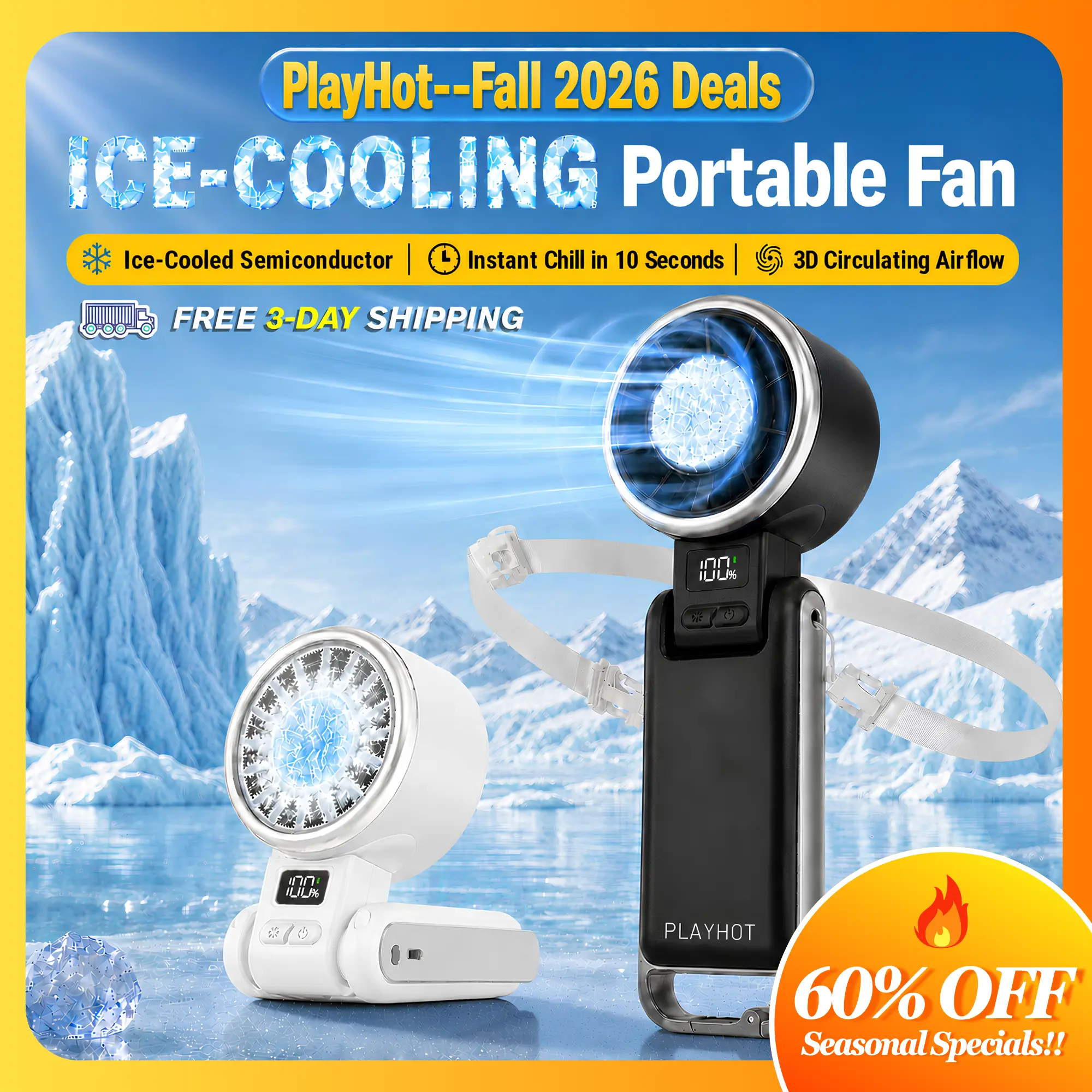 PLAYHOT Rechargeable Cooling Fan - 25550RPM Wireless Compact Battery-Powered Energy-Saver, Portable Fan in Club, Mama-Approved Household Appliance, Travel Stuff for Car Use, Batteries