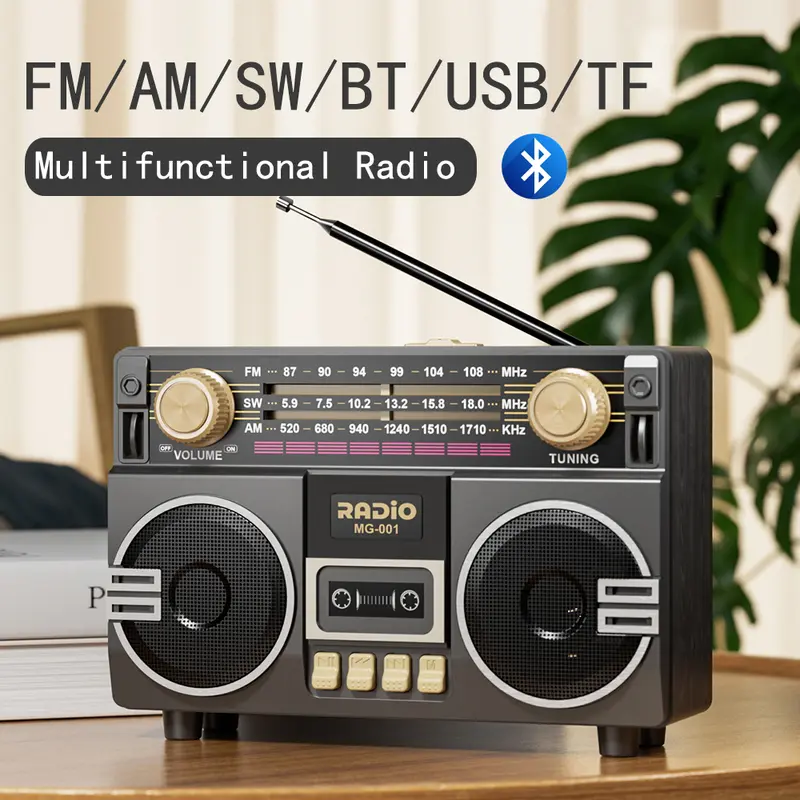 Retro Vintage Analog AM/FM-SW Transistor Radio - Rechargeable Bluetooth 5.4 Audio Stereo Speaker with Double Speakers, USB/AUX, MicroSD Playback, Replaceable Batteries for Home, Outdoor Use