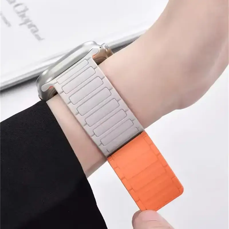 Magnetic Silicone Sport Band for Apple Watch, Adjustable Waterproof Secure Clasp Strap, Soft Breathable Replacement Wristband Compatible with Ultra 3/2/1 Series 11–6 & SE, Men Women