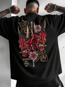 Men's Japanese Ghost Face Cartoon Print Short Sleeve T-Shirt, Casual Fashion for Outdoor Vacation Travel Party Streetwear