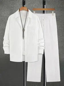 Men‘s Fashion Casual Shirt  Set 2 Piece Casual Athletic Jogging Long Sleeve Outfits Track Suits For Men Sets