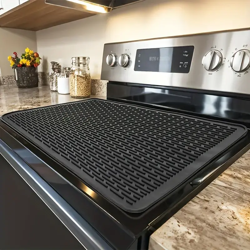 Silicone Electric Stove Top Cover Mat - 28"x20"Ceramic Stove top Cover, Heat Resistant Glass Cooktop Cover, Flat RV Range Stovetop Protector, Extra Large Silicone Dish Drying Mat - BLACK  Kitchen Coasters Kitchenware