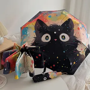Cute Star Kitten Sunscreen Umbrella Women's Weather Umbrella UV Resistant Sun Umbrella Automatic Portable Folding Umbrella Rainproof Umbrella
