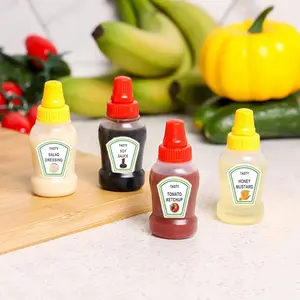 Mini Sauce Bottle, 4 Counts Portable Squeeze Seasoning Bottle, Portable Ketchup Dispensing Bottle, Seasoning Dispenser for Ketchup, Salad Dressing, Honey Sauce, Soy Sauce, Kitchen Gadgets