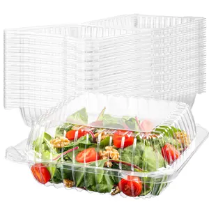 Unicup [125 Pack] 8" x 8" x 3" Clear Hinged Plastic Containers, Ideal for Salads Cake Pastry Fruit Sandwiches Hamburger Thick Bowl