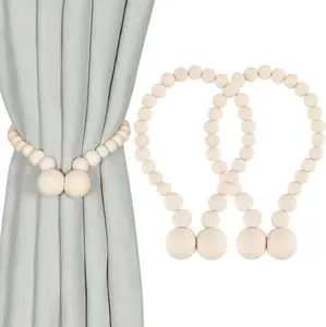 Magnetic Curtain Tiebacks, Curtain Tie Backs for Curtains 2 Pack, Wood Bead Curtain Tiebacks, Curtain Holders for Boho Bedroom Decor,r, Farmhouse Decor